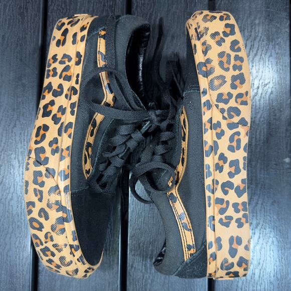 Women’s Vans Size 6.5 Leopard Print Black Platform Old Skool Style Skate Shoes - Picture 5 of 16